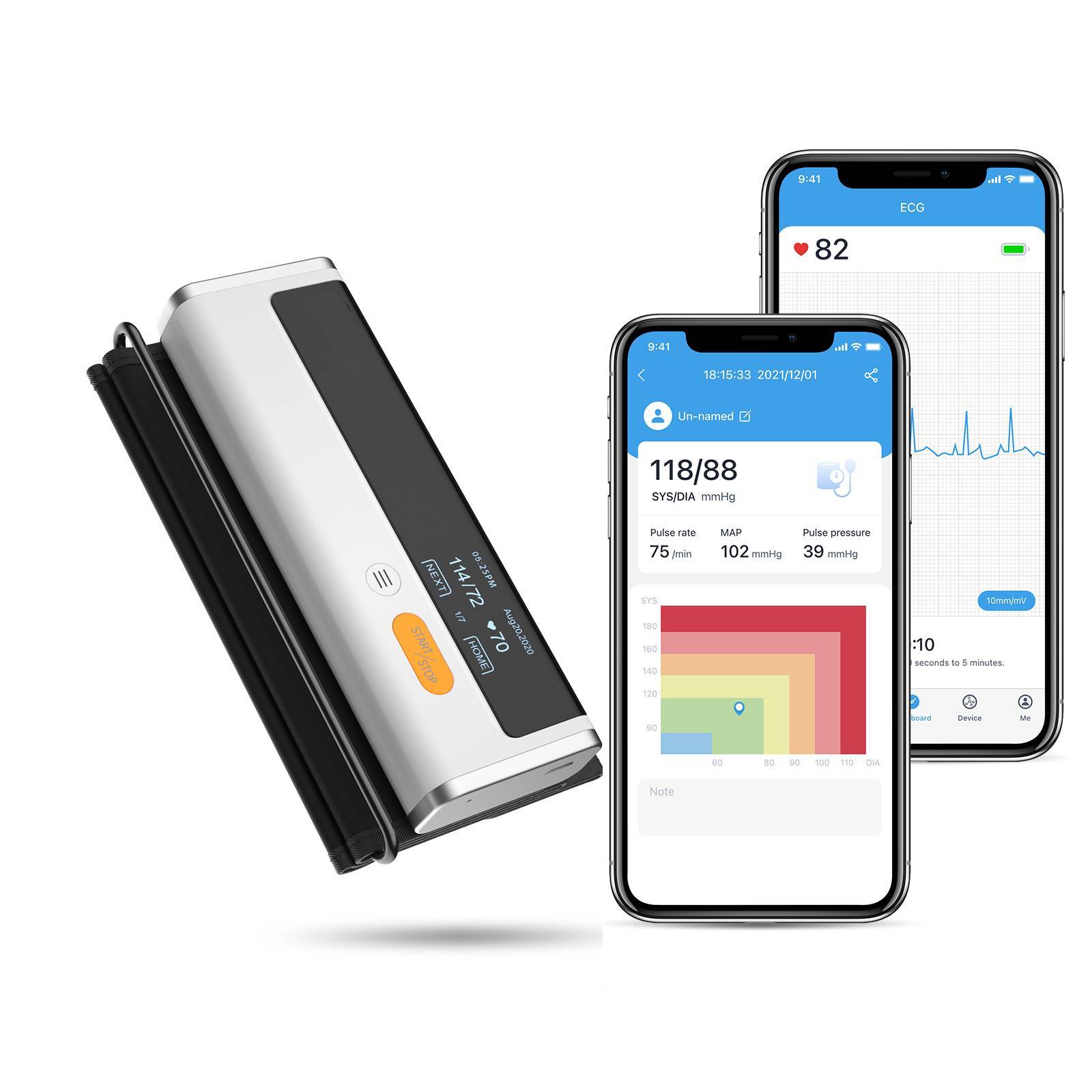 Smart Blood Pressure Monitor with EKG, AI Interpretation for EKG, One